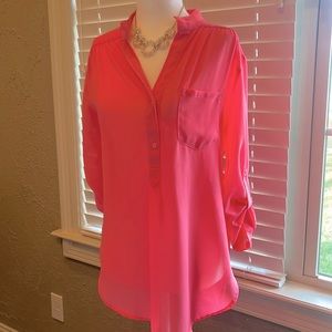 Neon pink blouse that’s tunic length!